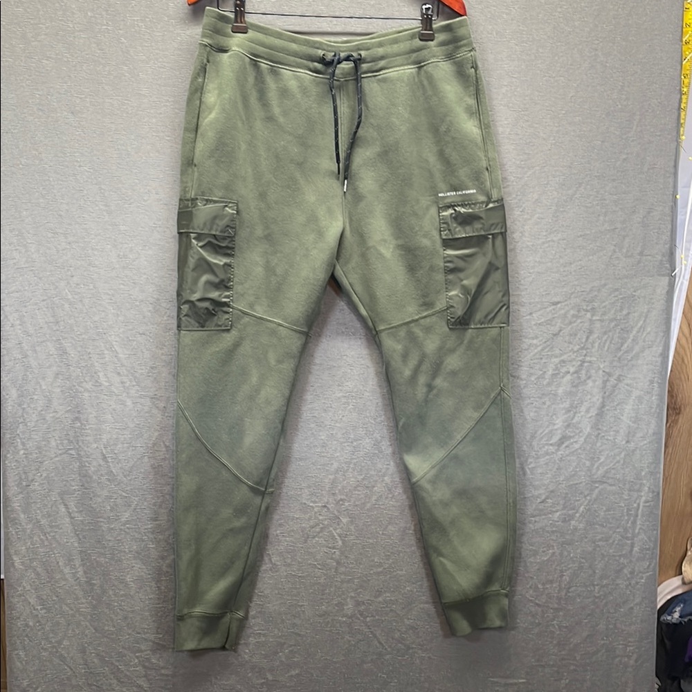 Hollister Green Cargo Pants with Elastic Cuffs